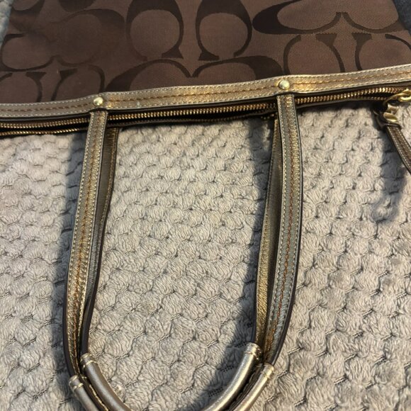 Coach Metallic Signature Patchwork Tote Bag — Bronze / Gold Trim — Style F13548 - Picture 14 of 15